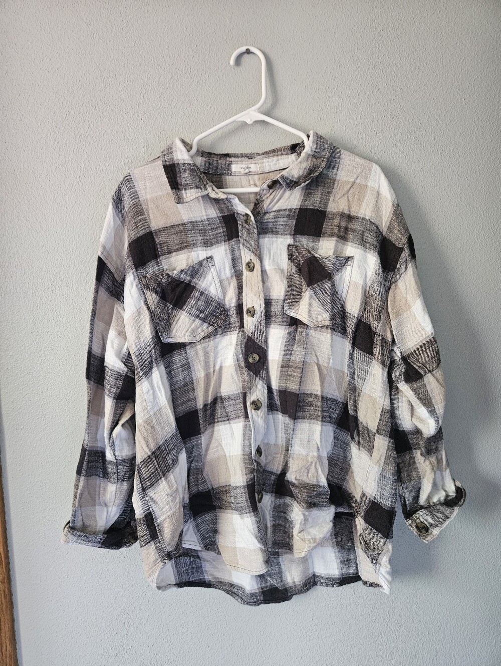 Maurices Black, White & Beige Plaid Shirt